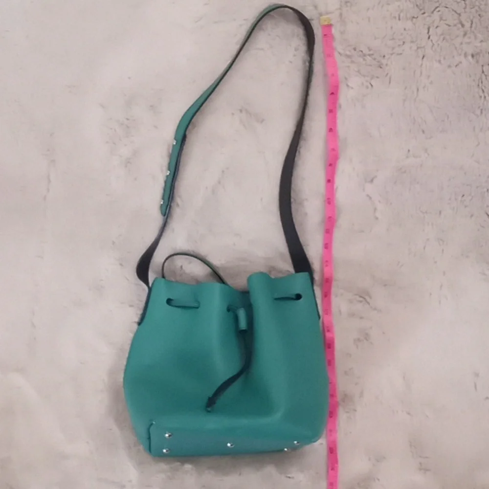 Ava Rossi Handmade Supple Italian Leather Mediterraenean Teal Bucket Cinch Bag - Picture 3 of 6